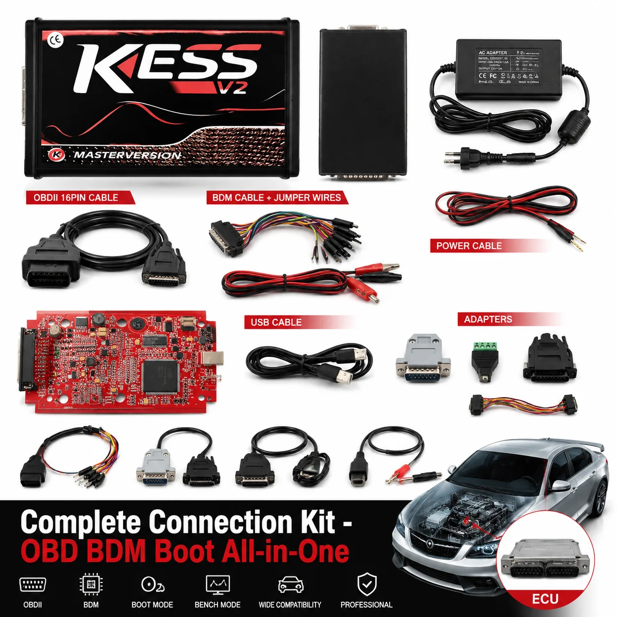 Ecu Programmer Kess V2 - KESS V2.80 V5.107, красная плата с